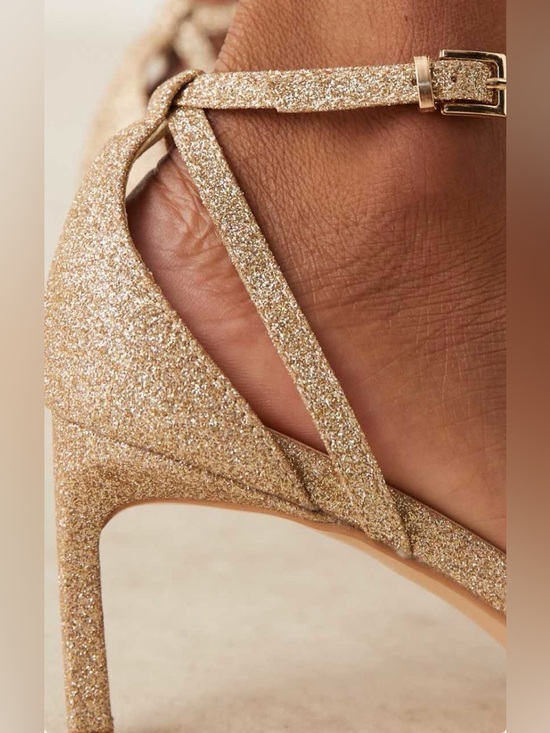 Gold Glitter Ankle-Strap Heels - Picture 3 of 4